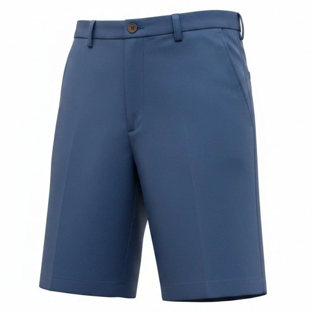 Haggar Dress Shorts Mens 34 Blue Flat Front Polyester Classic Fit Golf Summer